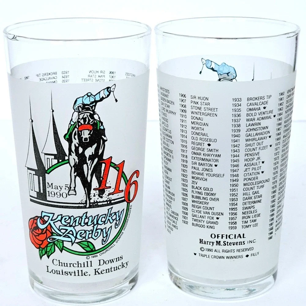 Two Vintage 1990 Kentucky Derby Official Mint Julep Glass - Churchill Downs M898
